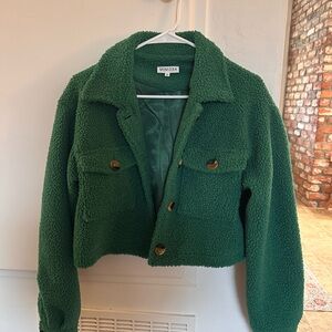 Mimosa Green Teddy Jacket with Button-Front